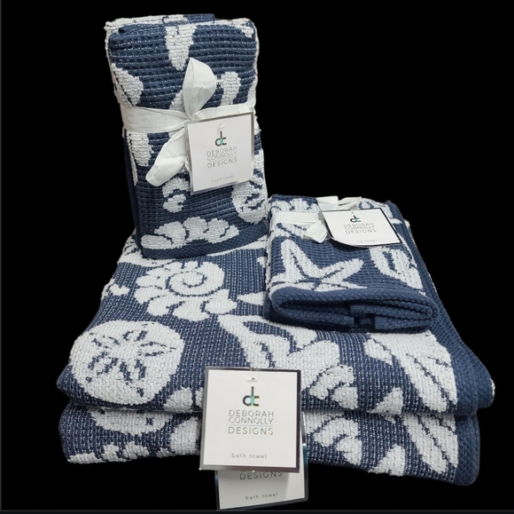 Deborah Connolly Coastal Starfish Sand Dollar Seashell Bath Hand Tip Towel Set - Picture 1 of 7